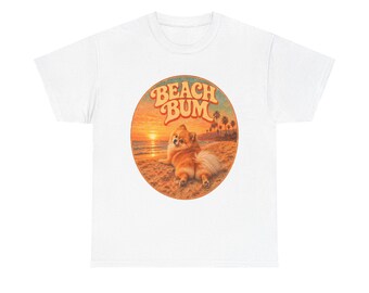 Beach Bum Dog T-Shirt | Sunset Pomeranian Beach Retro Shirt