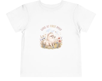 Pomeranian Puppy Floral Watercolor Toddler T-Shirt | Love At First Pouf Tee