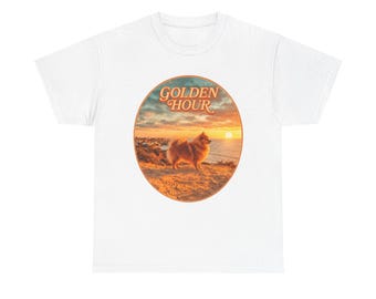 Golden Hour Beach Dog T-Shirt | Sunset Landscape Graphic T-Shirt