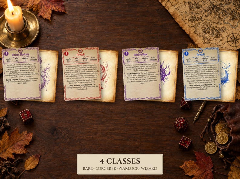 Arcane Spell Cards Pack: Bard, Sorcerer, Warlock, Wizard | 2014 + 2024 ...
