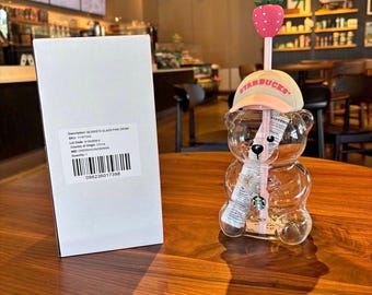 New Starbucks Bearista Glass Cup 20oz Pink Drink Bear Glass