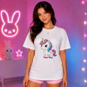 Cute Pastel Unicorn T-Shirt | Cartoon Rainbow Unicorn Tee