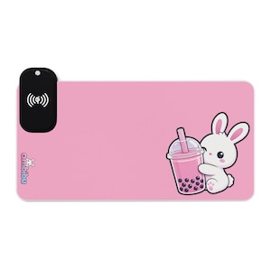 Ambibu LED Gaming Mouse Pad with Wireless Charging | Bunny with Bubble Tea