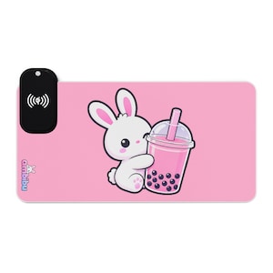 LED Gaming Mouse Pad with Wireless Charging | Bunny with Bubble Tea 2