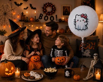 Ballon fantôme Hello Kitty pour Halloween | Ballon chaton mignon en mylar | Décoration de fête effrayante et mignonne | Ballon d'anniversaire d'Halloween pour enfants