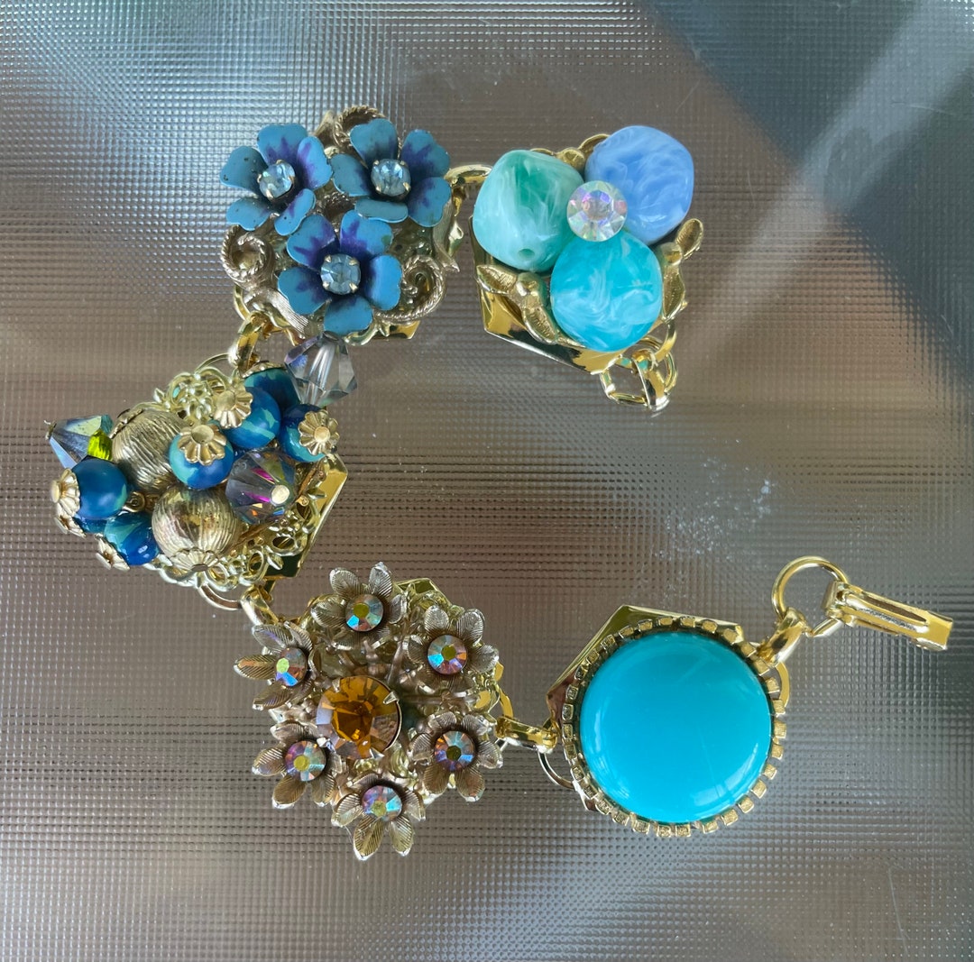 Vintage Earring Bracelet, Crystal, Beaded, Rhinestone, Wedding, Prom