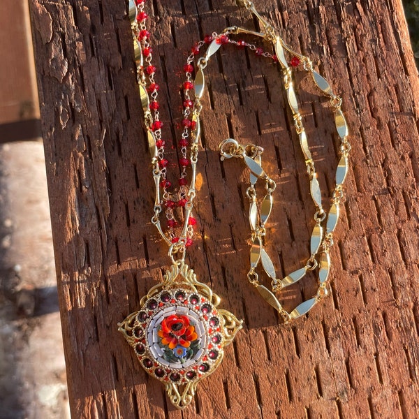 Vintage Micro-mosaic Pendant Necklace, Italy