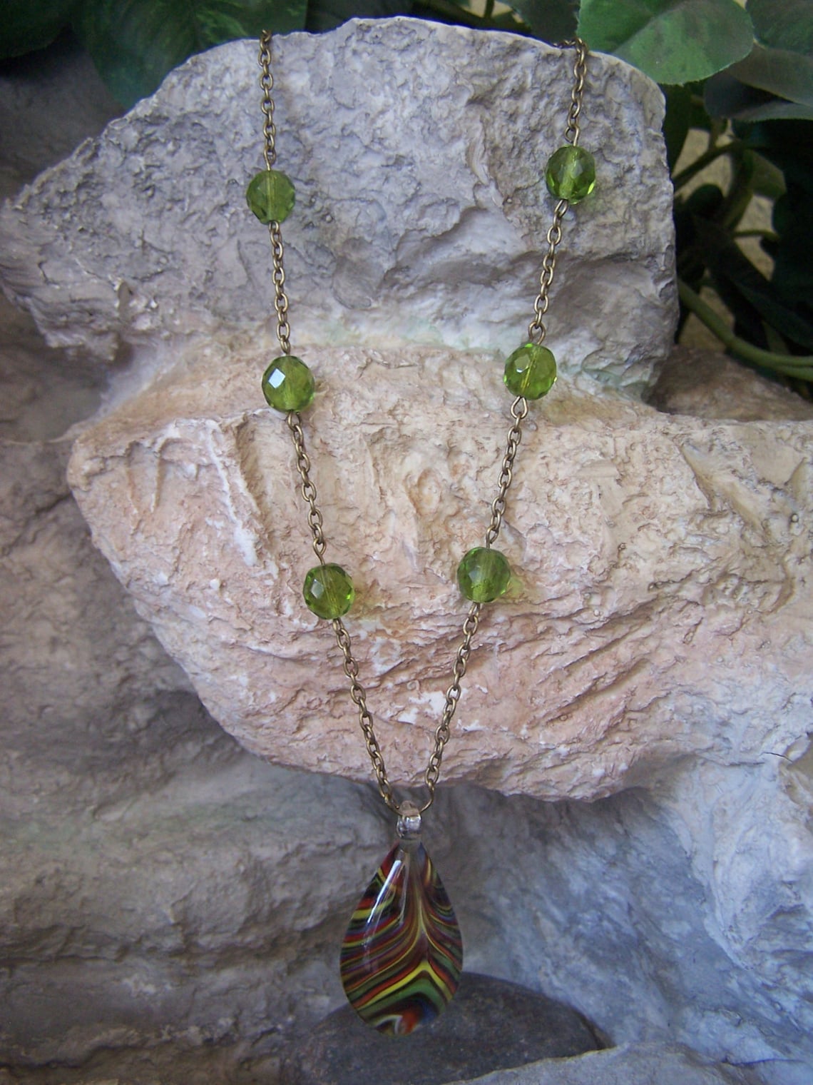 Vintage Art Glass Pendant & Crystal Necklace Etsy Italia