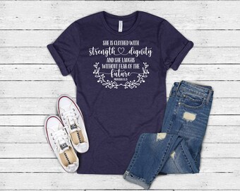 Mother's Day - She is Clothed (Proverbs 31:25) - Heather Navy - SUPER SOFT