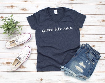 Christian Shirts - Grace Like Rain - Heather Navy
