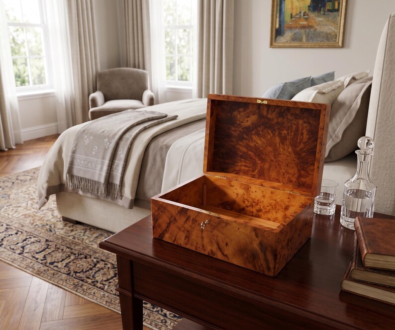 Handmade Moroccan Wood Jewelry Box, Amber Honey Tones, Removable Tray ...