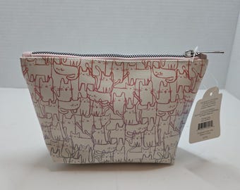 Cute Cat Makeup Bag | Minimalist Line Art Kitten Cosmetic Pouch | Zipper Canvas Travel Toiletry Bag | Cat Lover Gift, Aesthetic Pencil Case