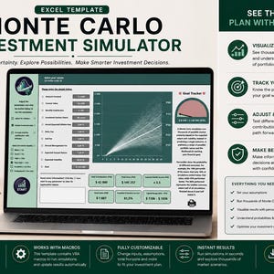 Monte Carlo Investment Simulator Excel Template | Portfolio Forecast Calculator | Financial Planning Spreadsheet | VBA Macro Dashboard