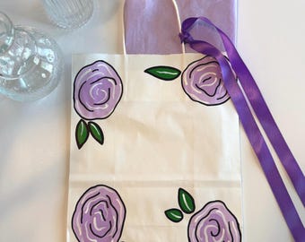 Personalized Hand Painted Floral Gift Bag, Custom Kraft Paper Gift Bag with Name