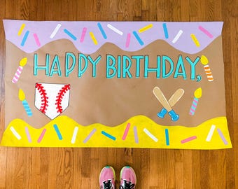 Hand Painted, Customized, Sweet Treat Birthday Banner – Personalized Baseball Party Decor