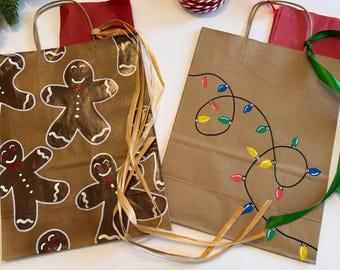 Hand Painted, Personalized  Christmas Gift Bag