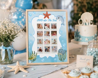 One-der the Sea First Birthday Milestone Sign | Under the Sea 1st Year Photo Prop | Ocean Theme Baby Birthday Party Decor Printable