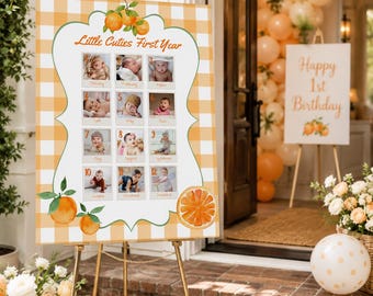Little Cuties First Year Milestone Sign, Citrus First Birthday Photo Board, Orange One Birthday Sign, 12 Month Photos, A Little Cutie is One