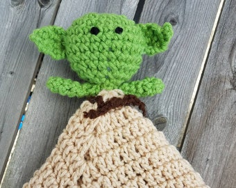 yoda star wars inspired crochet baby Lovey-photo prop-security blanket-crochet doll-baby-baby shower gift