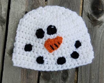 snowman crochet hat, Christmas baby photo prop, 1st Christmas baby winter beanie hat