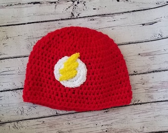 The Flash Hat Crochet Hat Photography Prop Halloween Costume Character Hat Comic Con Sizes - Newborn to Adult