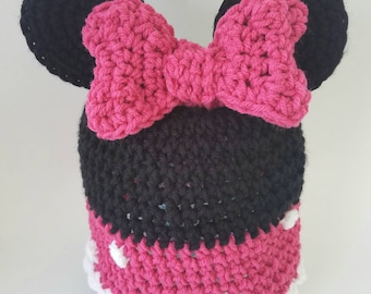 Minnie Mouse Crochet inspired Hat, photo prop-Disney inspired, pink bow crochet hat