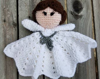 princess Leia Star Wars inspired crochet lovey doll-security blanket-photo prop-baby shower gift
