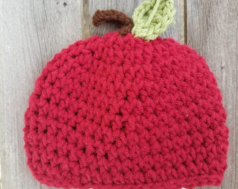 Red Apple hat, fall apple baby beanie, apple newborn photo hat