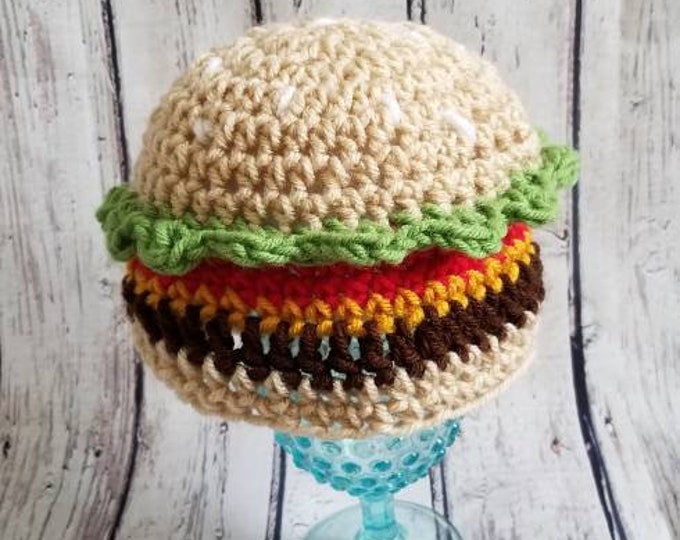 Hamburger Crochet Hat Cheese Burger Novelty Hat New Born Photo Prop