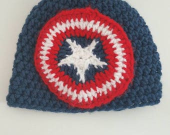 Captain America hat, avengers crochet beanie, captain America marvel shield hat