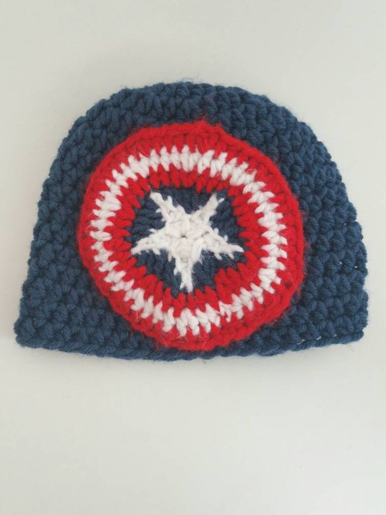 Captain America hat, avengers crochet beanie, captain America marvel shield hat image 1