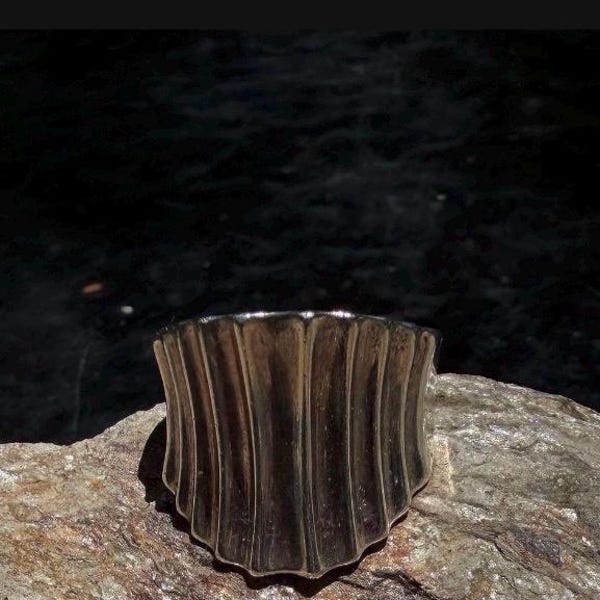 Vintage .925 Sterling Silver Modernist Ribbed Ring, Size 9