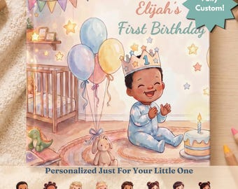 Personalized First Birthday Book with Name, Baby Book First Year, Baby Milestone Book, Baby Memory Book, One Year Old Cake Smash Storybook
