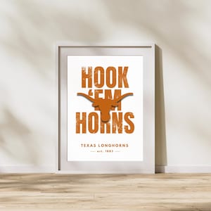 Texas Longhorns NCAA Poster | Hook Em Horns Vintage College Sports Wall Art