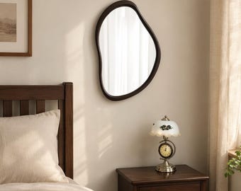Irregular Wall Mirror | Asymmetrical Wooden Mirror | Organic Shape Vanity Mirror | Wabi Sabi Bathroom Mirror | Modern Home Decor