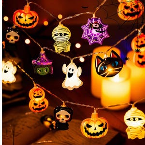 Halloween String Lights, Pumpkin Ghost LED Lights, Spooky Party Decor, Indoor Outdoor Halloween Home and Porch Decoration