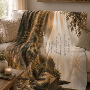 Psalm 23 Landscape Sherpa Fleece Blanket | Cottage Sunrise Scripture Throw