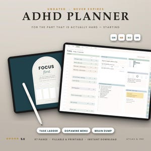 Undated ADHD Digital Planner Fillable & Printable GoodNotes iPad | Neurodivergent Daily Weekly Executive Function Journal