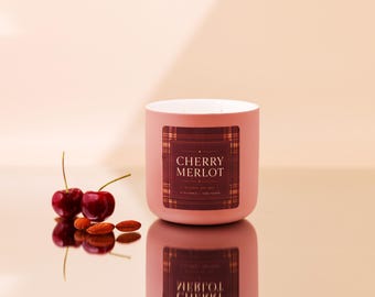 Cherry Merlot sojavaxljus, personligt doftljus present till vän, naturligt ljus på 350 ml, present till mamma, present till henne, inflyttningspresent.