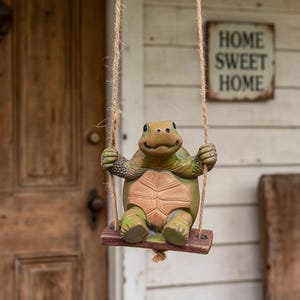 Adorno de jardín de tortuga colgante: figura rústica de resina para amantes de las plantas.
