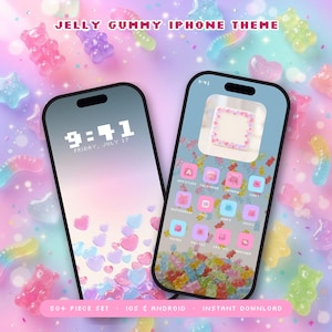 ジェリーグミiPhoneテーマ、かわいい3DアプリアイコンiOS、かわいい美的壁紙パック、Androidアイコンパック、Widgetsmithウィジェット、即時ダウンロード