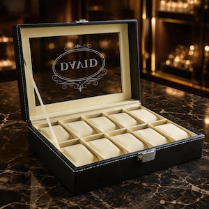 Custom Engraved 10 Slot Watch Box, Large Storage Case, Gift for Watch Collectors