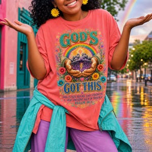 Dios tiene el control PNG, Salmo 46:1 Diseño de camiseta cristiana, Arte de sublimación de fe con tormenta de arcoíris