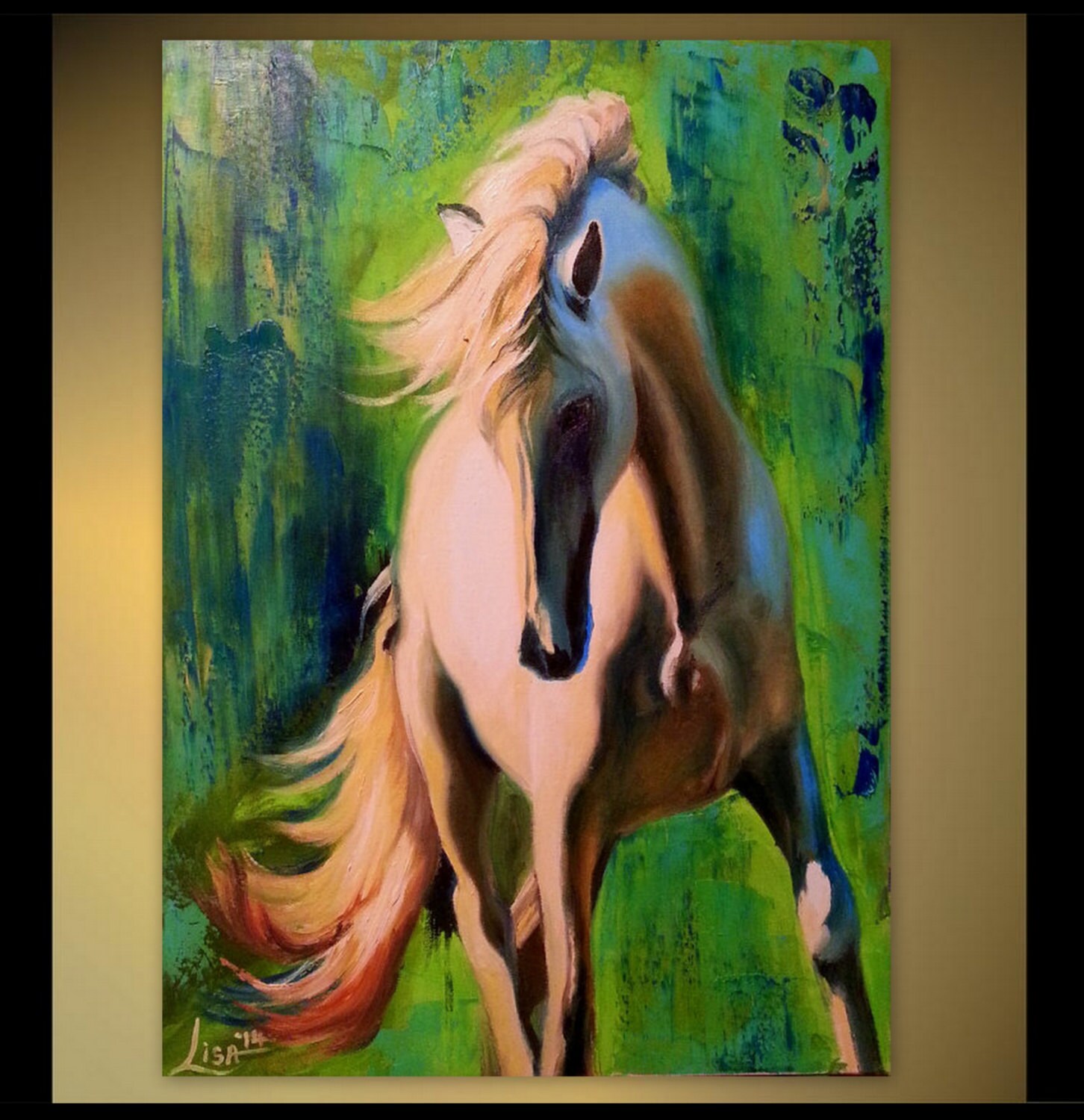 Original Oil Painting Wild Horse Running Pop Art White Horse Etsy