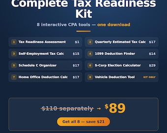 Small Business Tax Toolkit 2026 | 8 CPA Calculators | Complete Tax Readiness Kit for Self Employed & 1099 | Schedule C, S Corp, Home Office