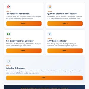 以下が含まれることがあります： The Ledgers AdvisoryによるデジタルComplete Tax Readiness Kit。公認会計士が構築した5つのインタラクティブツール（税務準備評価、四半期推定税計算機、自営業者向け税計算機、1099控除検索ツール、Schedule Cオーガナイザー）が含まれています。