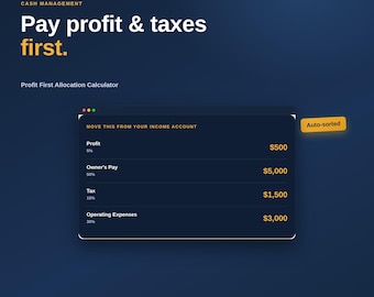 Profit First Allocation Calculator | Bank Account Percentages | Small Business Cash Flow | Split Every Deposit Into Profit, Pay, Tax & Ops
