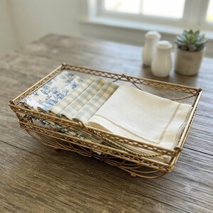 Vintage Mid Century Modern Gold Metal Wire Basket Sunburst Starburst Rectangular