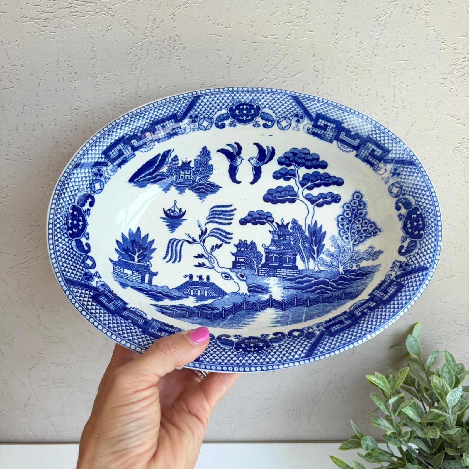 Vintage Blue Willow Oval Bowl - Etsy