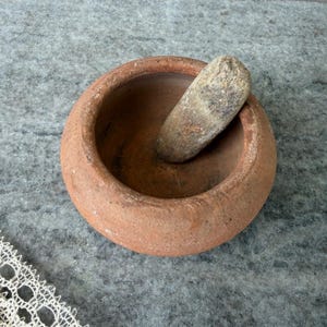 Taos Pueblo Handcrafted Terracotta Mortar and Stone Pestle Southwest Pottery